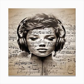 Music Notes And Headphones Canvas Print