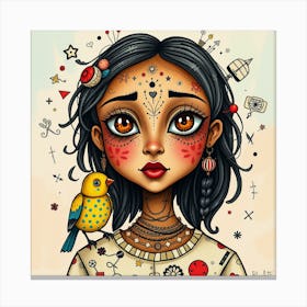 Girl With A Bird Canvas Print