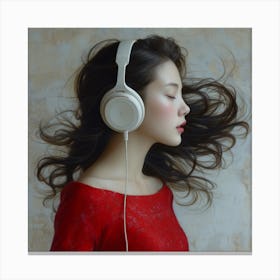 Girl Listening To Music Canvas Print