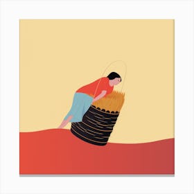 Illustration Of A Woman Carrying A Basket Canvas Print