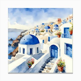 Santorini Greece Watercolor 2 Canvas Print