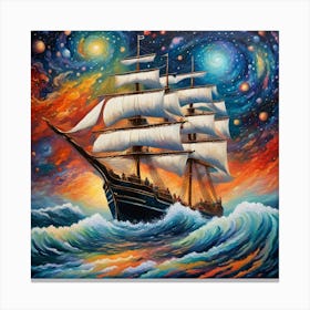 Starry Voyage: Neo-Impressionist Ship Painting wall art Canvas Print