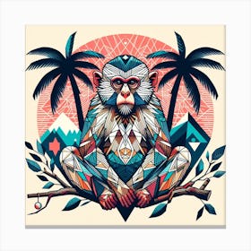 Geometric Art Monkey sits on a palm tree 2 Canvas Print