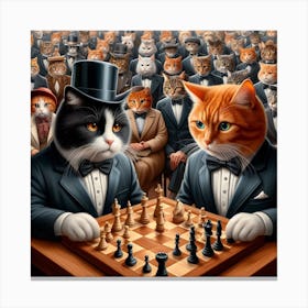 Cats Playing Chess Canvas Print