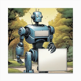 Robot Holding A Sign 6 Canvas Print