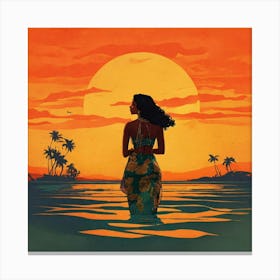 Girl In Hawaiian at Sunset Canvas Print