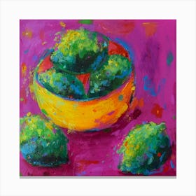 Limes In A Yellow Bowl Square Canvas Print