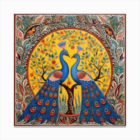 Peacocks Impressionist Painting, Acrylic On Canvas, Brown Color Canvas Print