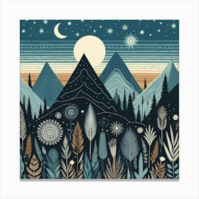 Boho art Silhouette of Mountain landscape Canvas Print