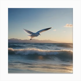 A White Bird Flying By Ocean Canvas Print
