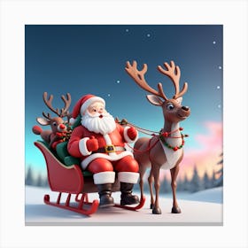 Santa Claus And Reindeer 6 Canvas Print