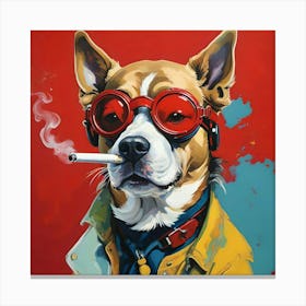 DOG SMOKING CIGARETTE W RED GOGGLES Canvas Print