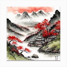 Chinese Landscape Mountains Ink Painting (22) 2 Canvas Print