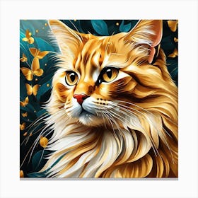 Orange Cat With Butterflies Canvas Print