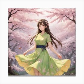 Asian Girl In Green Dress Canvas Print
