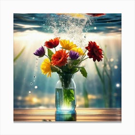 Flowers In A Vase Under Water Canvas Print