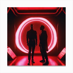 Two Men Standing In Front Of A Red Circle Canvas Print