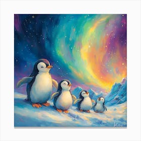 Penguins In The Snow 12 Canvas Print