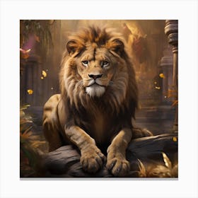 Lion In The Forest Canvas Print