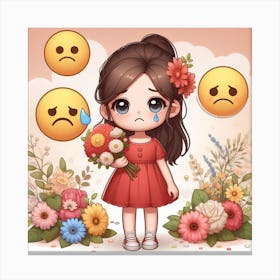 Sad Girl With Flowers 4 Canvas Print