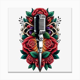 Roses And Microphone 1 Canvas Print