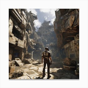 Man Walking Through A City Canvas Print