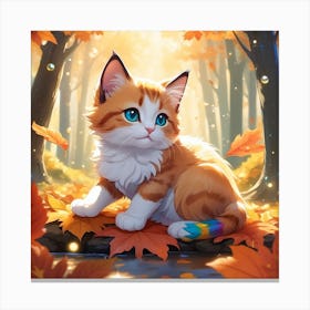 Cat In Autumn Leaves Canvas Print