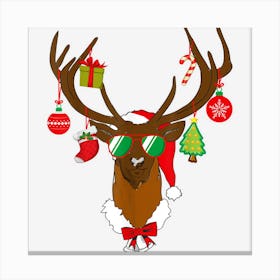 Rudolph Reindeer Face Santa Hat Ornaments Funny Christmas Canvas Print