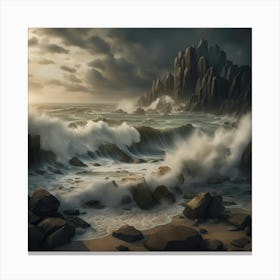 Ocean Waves Coast Storm Clouds Cliff Beach Canvas Print