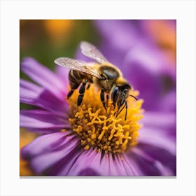 Bee On Purple Flower Canvas Print