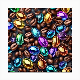 Coffee Beans With Colorful Gems 1 Canvas Print