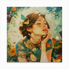 Girl With Butterflies Canvas Print