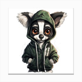 Watercolour Cartoon Lemur In A Hoodie 3 Canvas Print