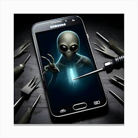 A Sumsang S24 Mobile Phone With An Alien Ugly Ghost Emerging Out Toile