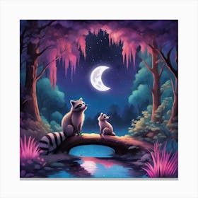 Raccoons In The Moonlight Canvas Print