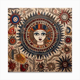 Sun In The Sky Madhubani Painting Indian Traditional Style Canvas Print