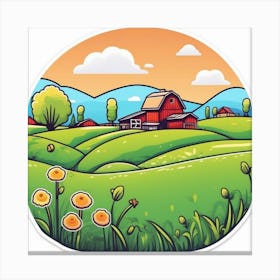 Cartoon Farm In The Countryside Canvas Print