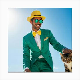 A Fashionable Adult Businessman In A Green Summer Suit Coupled With A Vibrant Yellow 3 Piece Access 2 1 Canvas Print