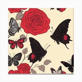 Red Roses And Butterflies Canvas Print