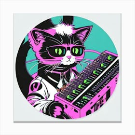 Cat With Synthesizer Canvas Print