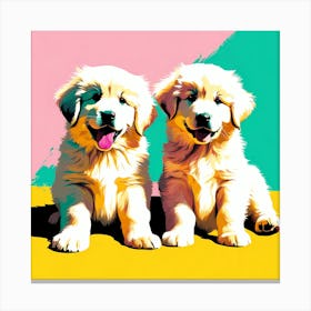 'Great Pyrenees Pups', This Contemporary art brings POP Art and Flat Vector Art Together, Colorful Art, Animal Art, Home Decor, Kids Room Decor, Puppy Bank - 56th Canvas Print