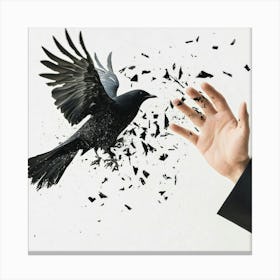 Crow Flying Out Of Hand Canvas Print