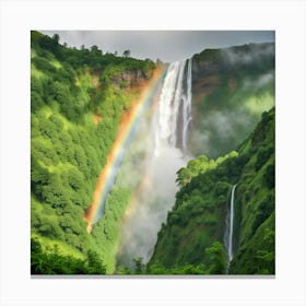 Rainbow Over A Waterfall Canvas Print