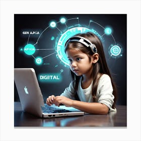 Young Girl Using A Laptop 6 Canvas Print