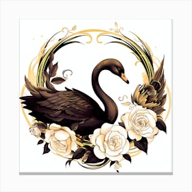 Swan With Roses Canvas Print