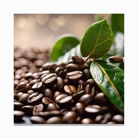 Coffee Beans And Leaves 2 Canvas Print