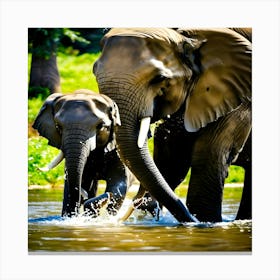Elephants In The Water Canvas Print