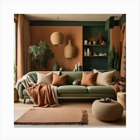 Default A Modern Rustic Living Room With Terracotta Walls A Be 3 Canvas Print