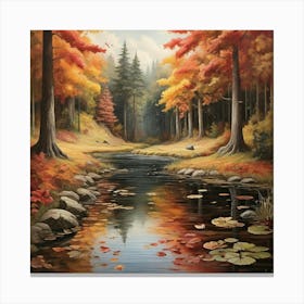 Autumn Pond In The Forest Art Print 3 Canvas Print