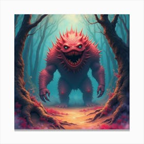 Horror Creature Emerging From A Colorful Watercolor Abyss 1 Canvas Print